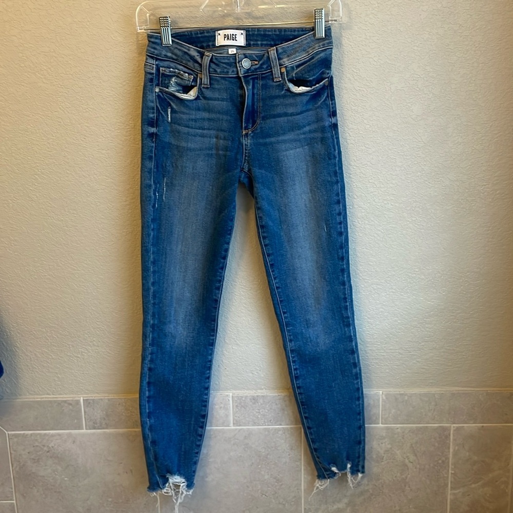 Paige Verdugo Ankle Skinny Jeans Distressed Hem